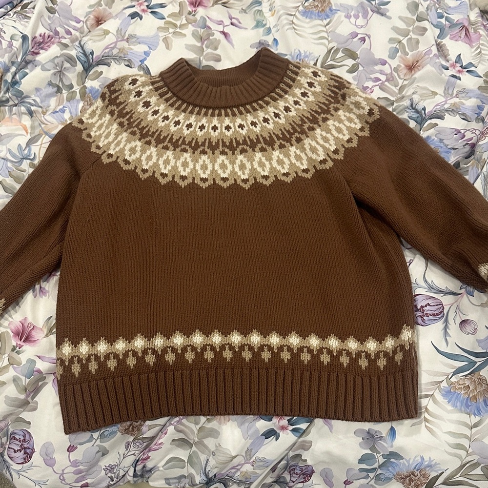Lands' End Brown and Cream Patterned Sweater